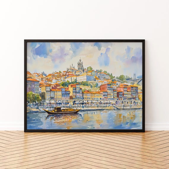 Porto Watercolor Poster Wall Art Hanging Home Dcor Gift Lovers Portugal