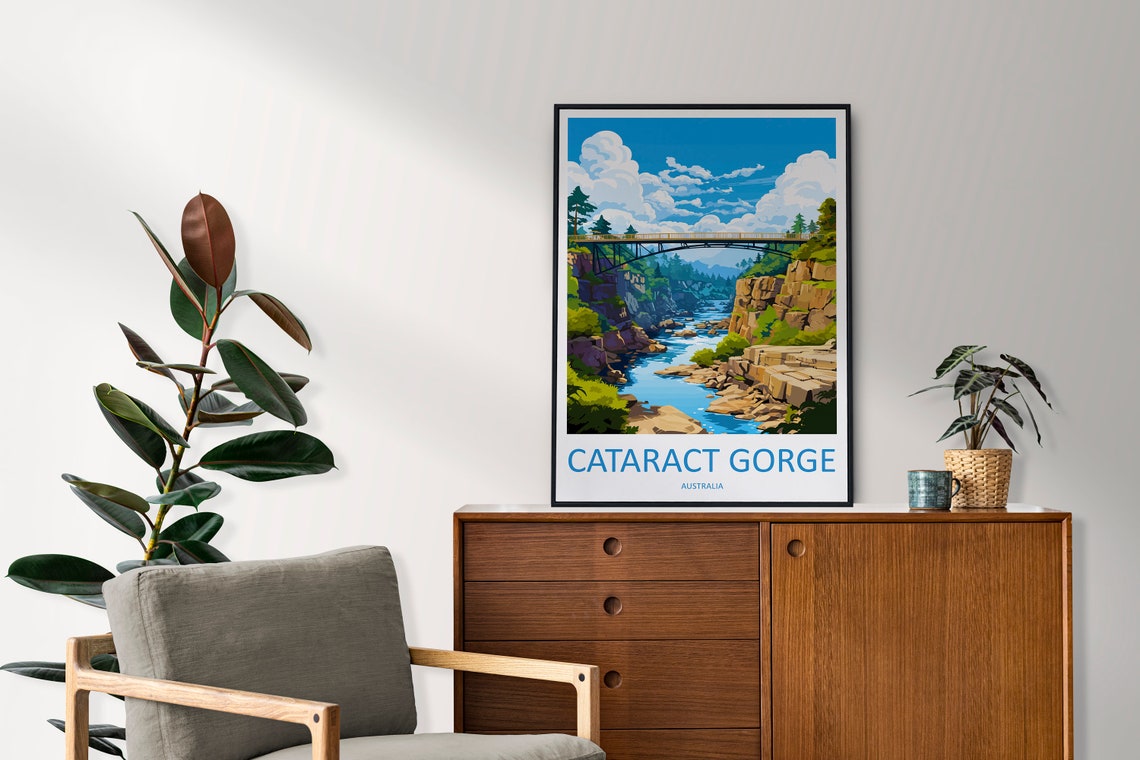 Cataract Gorge River Canyon With a Graceful Bridge Spanning It Poster - Image 2