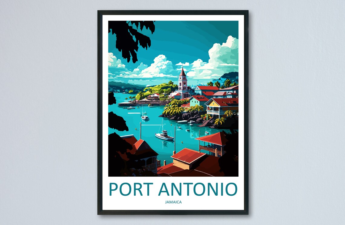 Port Antonio Travel Poster, Caribbean Destination Print