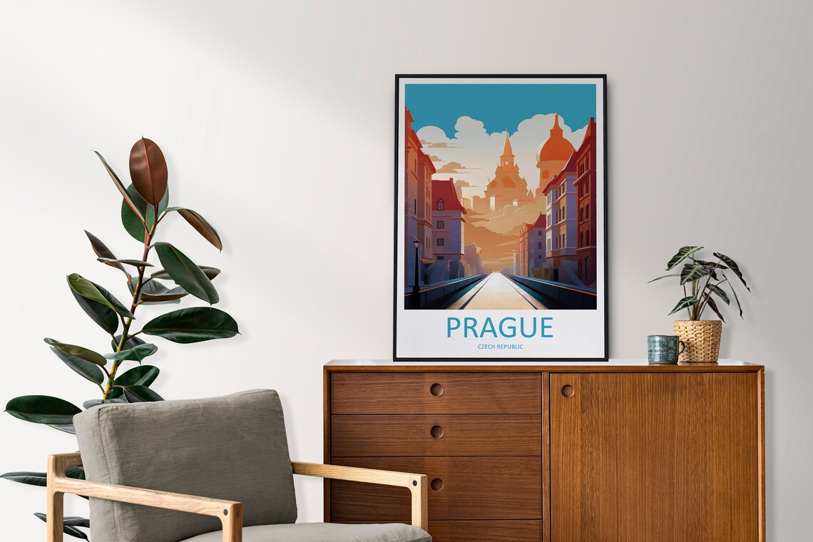 Prague Czech Republic Golden Old Town Street Castle View Travel Poster - Image 2