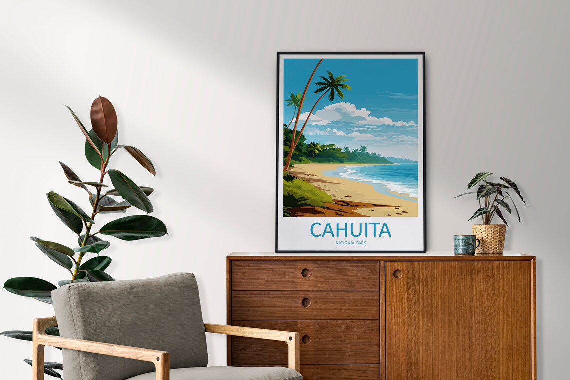 Cahuita National Park Leaning Palms Beach Costa Rica Travel Poster - Image 2