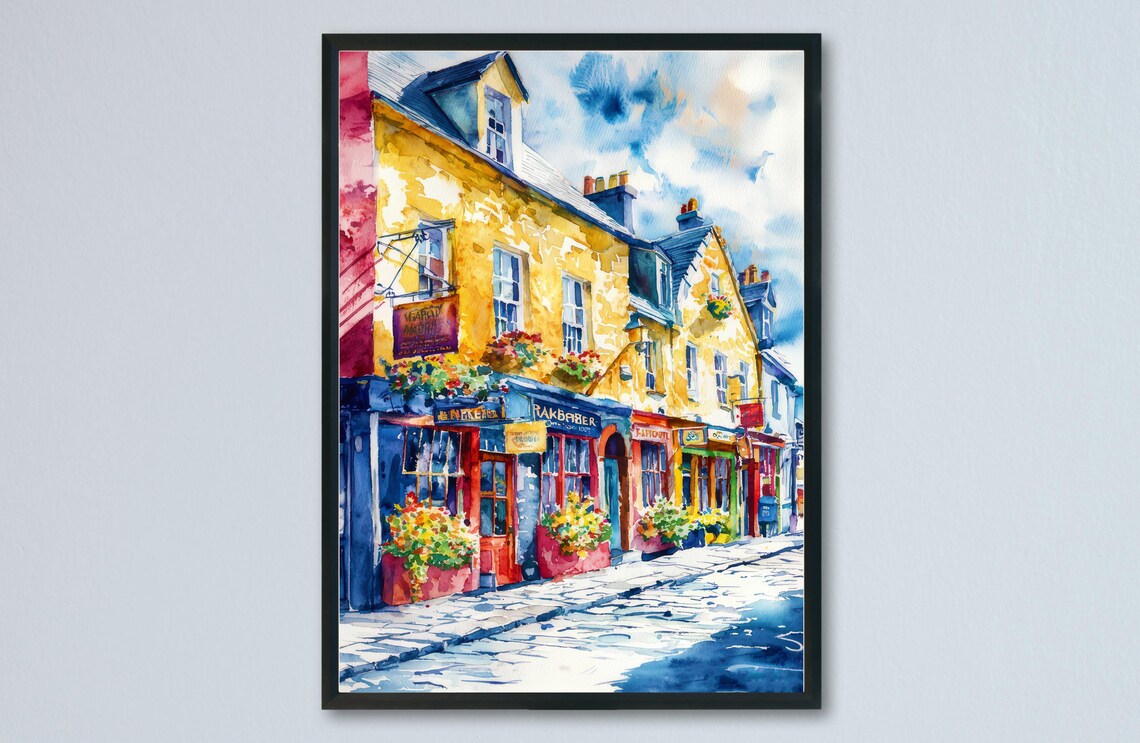 Dingle Ireland Charming Colorful Pub Street Watercolor Travel Poster