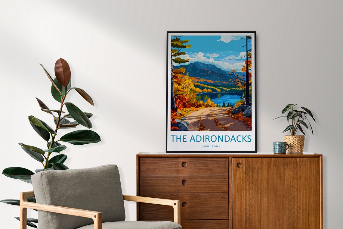 The Adirondacks New York Autumn Lake Trail Vintage Travel Poster - Image 2