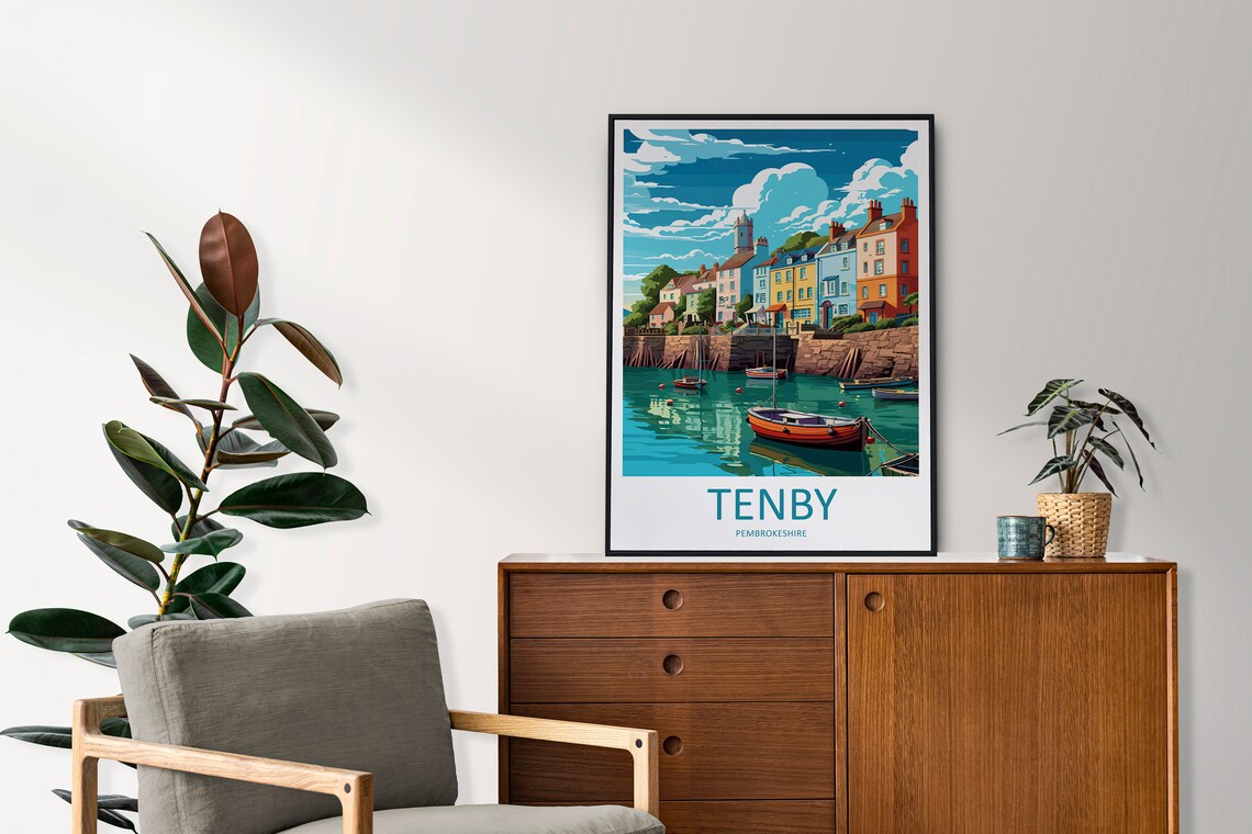Tenby Travel Poster, Wales Seascape Art Print - Image 2