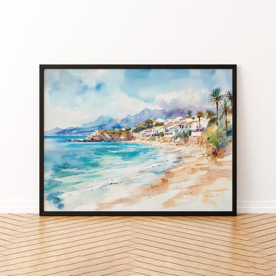 Costa Blanca Watercolor Poster Wall Art Hanging Home Dcor Gift Lovers Spain