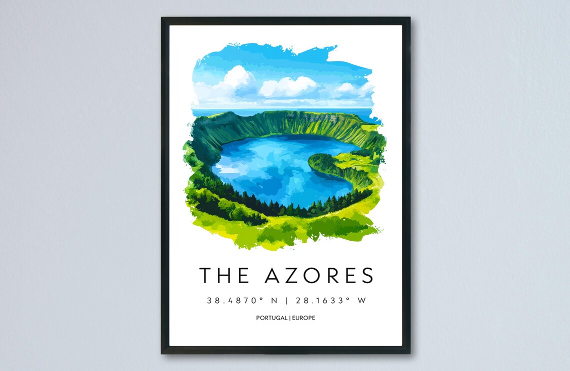 The Azores Crater Lake Watercolor Portugal Islands Nature Poster