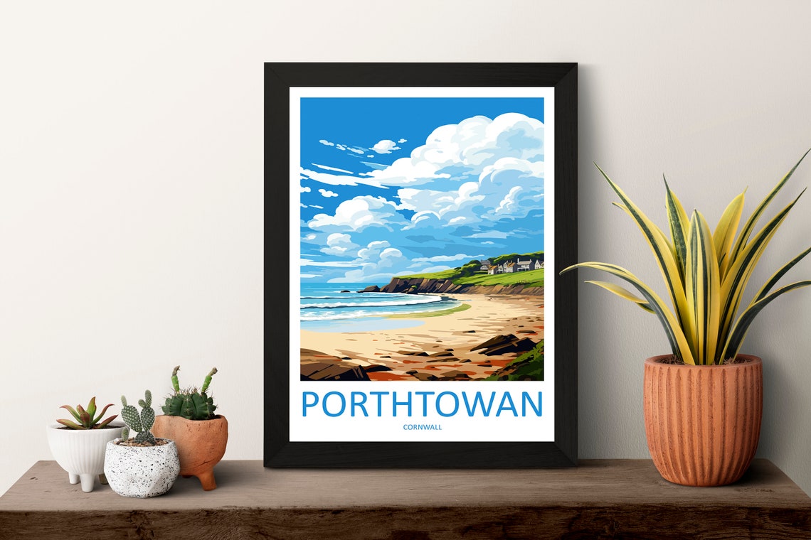 Porthtowan Cornwall Sandy Beach Travel Poster Retro Coastal Art - Image 3