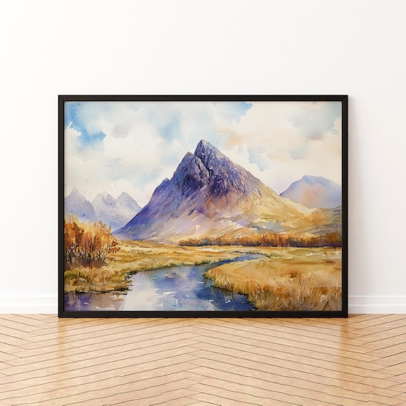 Glencoe Watercolor Landscape, Scotland Travel Poster