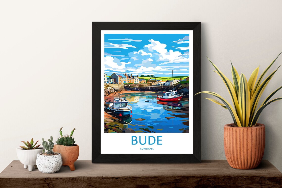 Bude Cornwall Fishing Harbour Boats Quaint Village Travel Poster - Image 3