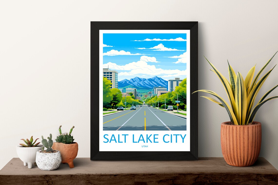 Salt Lake City Utah Street View Wasatch Mountains Travel Poster - Image 3