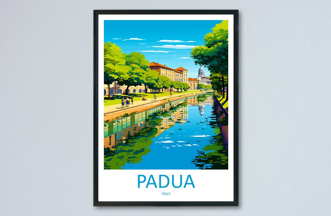 Padua Italy Riverside Canal Historic Buildings City Travel Poster