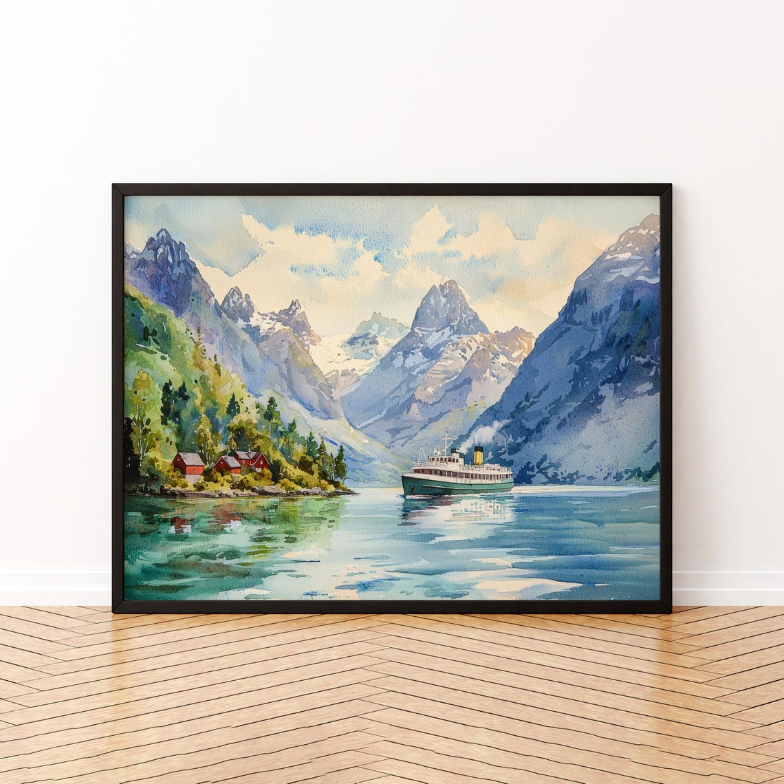 Fjords Watercolor Poster Landscape Wall Art Hanging Home Dcor Gift Lovers Norway
