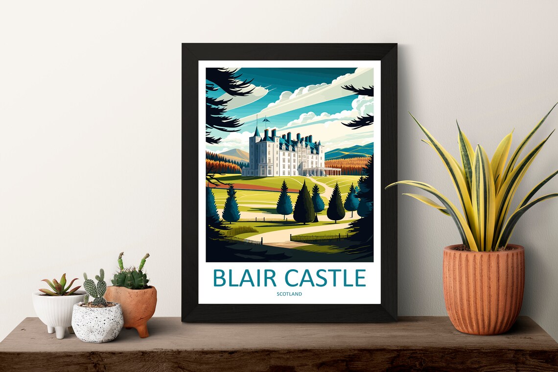 Blair Castle Scotland Castle Parkland Illustrated Travel Poster - Image 3