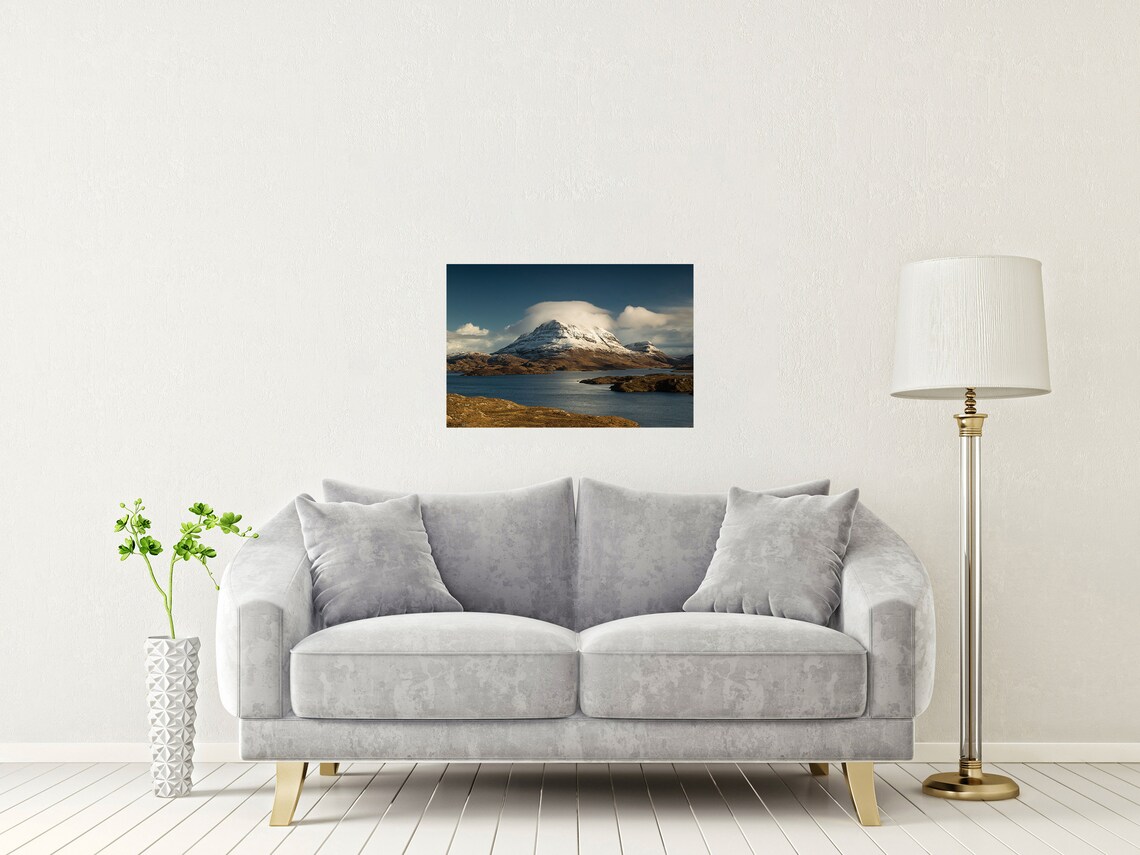 Inverpolly Mountain Scotland Snowy Peak Loch View Winter Sky Poster - Image 2