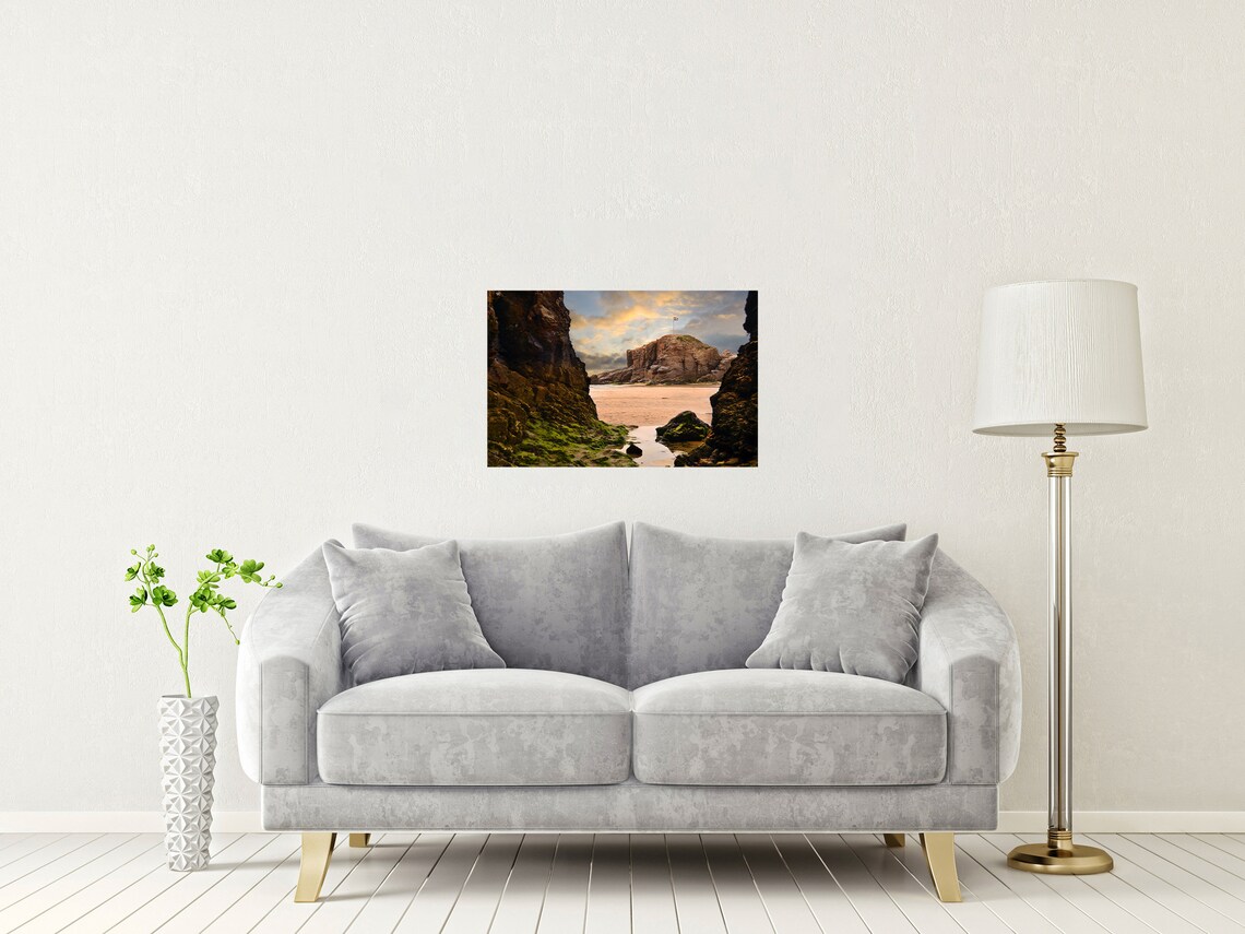 Wild Perranzabuloe Black Rock Sea Cave Sunset Rocky Cove Poster - Image 2