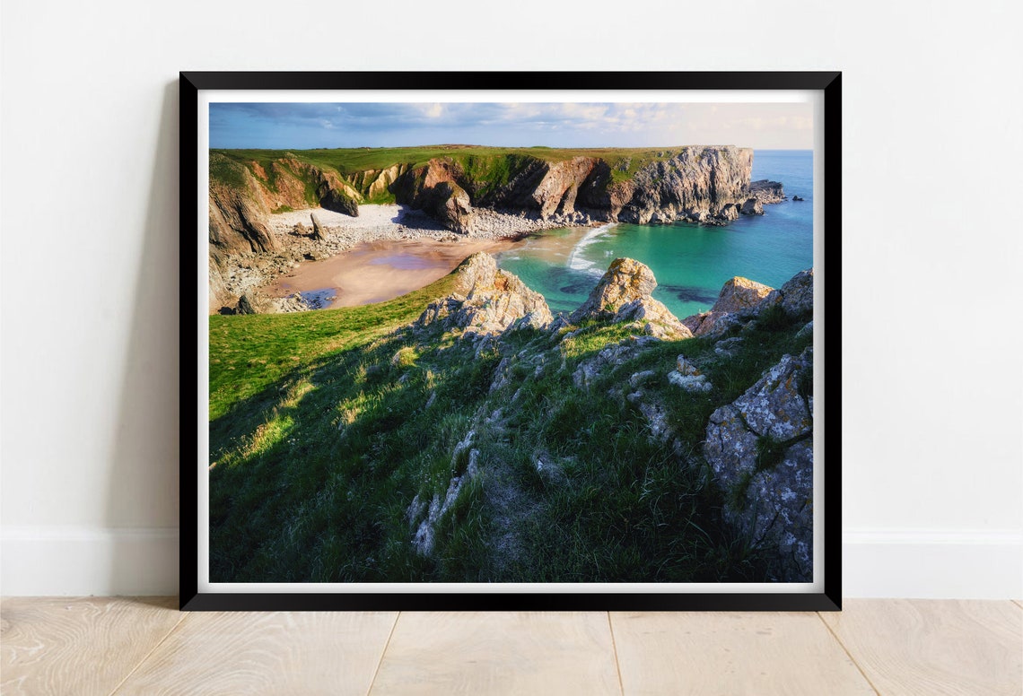 Bullslaughter Bay Wales Green Cliffs Turquoise Cove Beach Poster