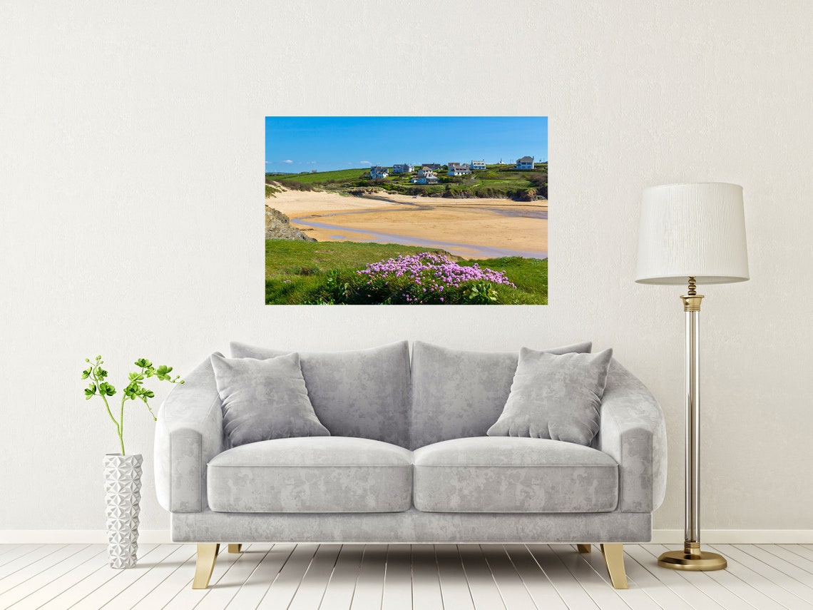 Treyarnon Bay Beach Cornwall Sandy Cove Summer Wildflowers Poster - Image 2