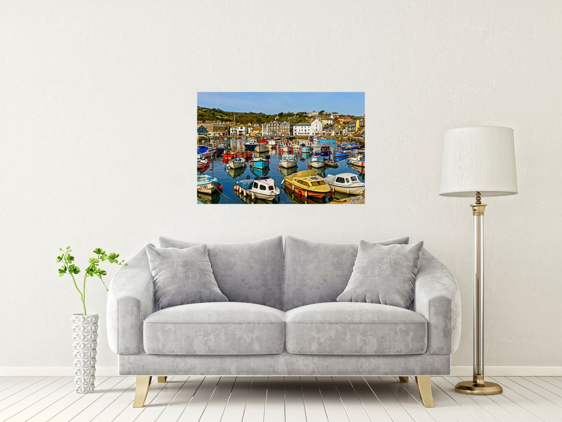 Mevagissey Harbour Cornwall Colorful Fishing Boats Reflections Poster - Image 2