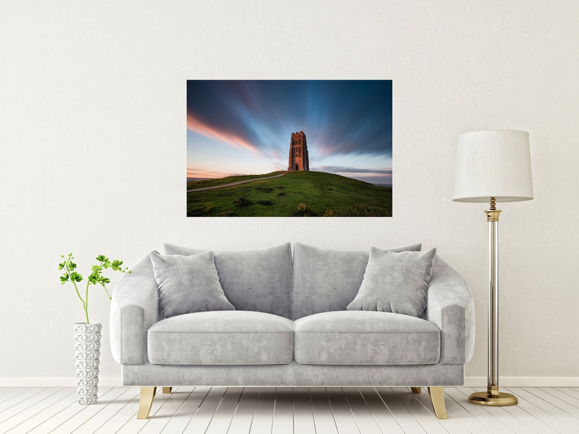 Glastonbury Tor Somerset Sunset Dramatic Sky Landscape Poster - Image 2
