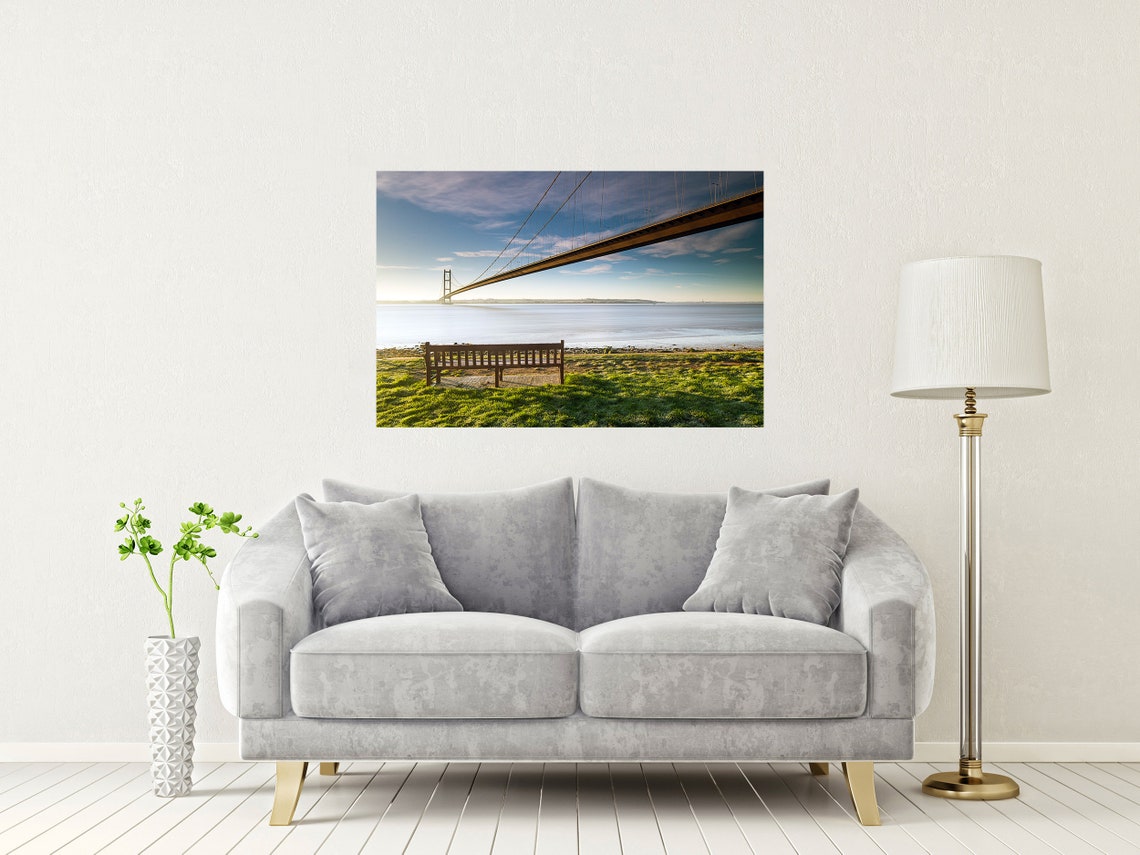 Humber Bridge Yorkshire Sunrise Riverside Bench View Morning Poster - Image 2