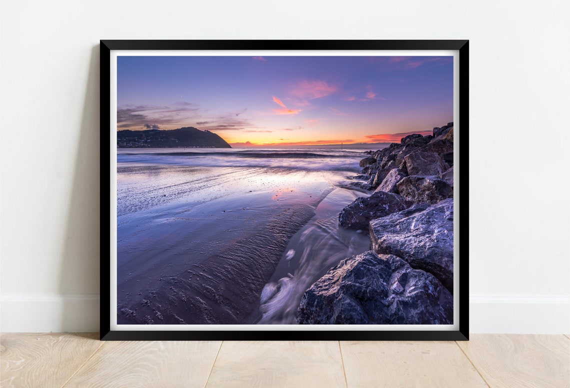 Minehead Beach Somerset Sunset Long Exposure Rocky Shore Print