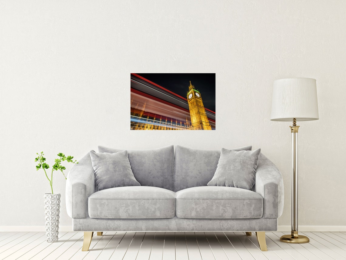 Big Ben London Red Bus Light Trails Night Long Exposure Poster - Image 2