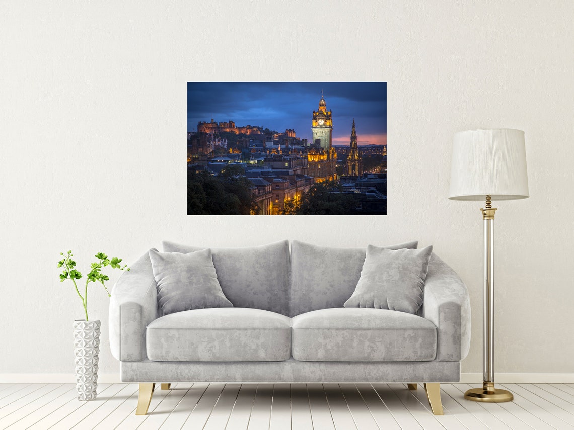 Edinburgh Scotland Dusk Castle Clock Tower City Skyline Poster - Image 2