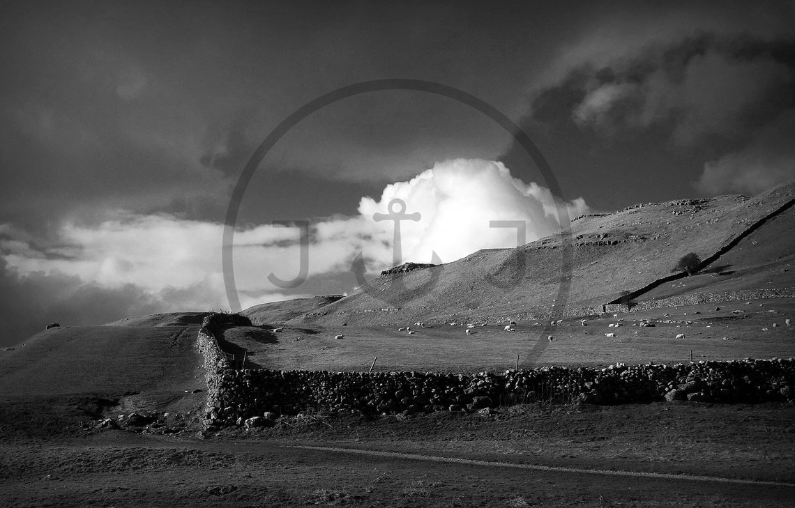 Yorkshire Dales Black And White Limestone Dry Stone Wall Poster - Image 3