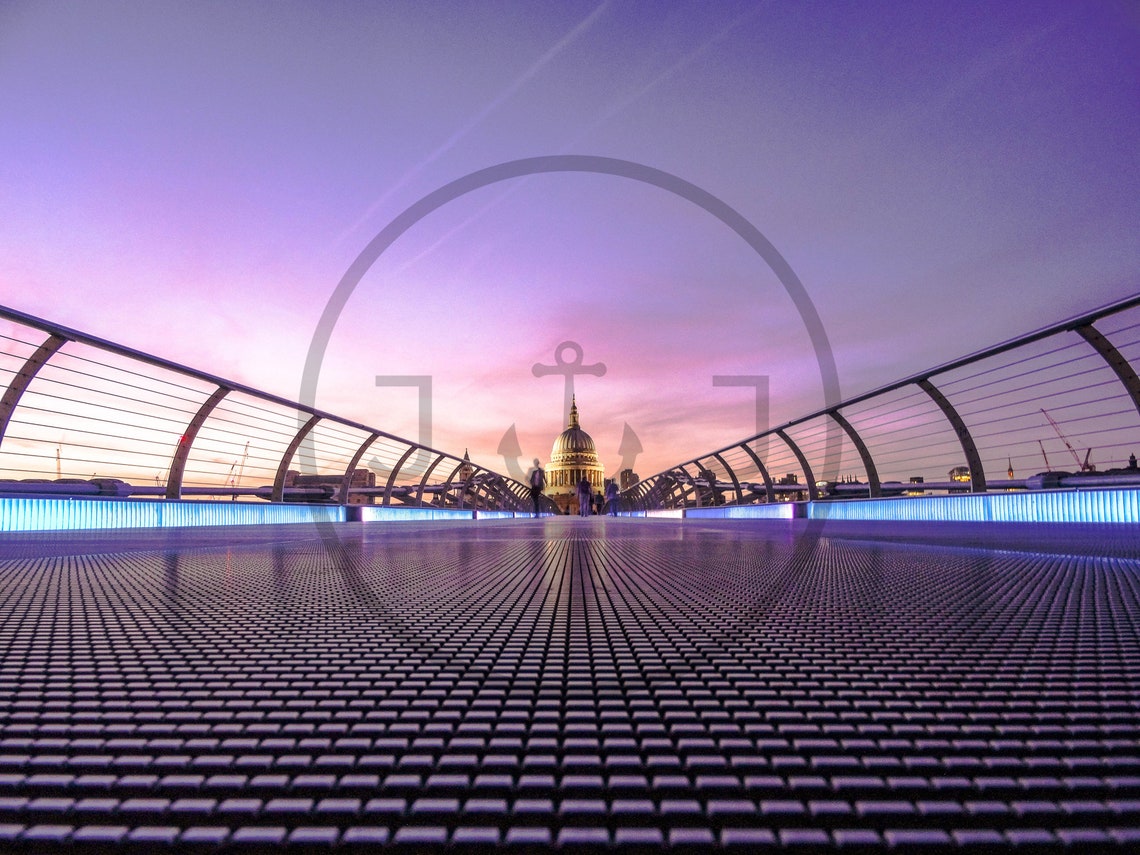 Millennium Bridge London with St Pauls Cathedral at Dusk Poster - Image 3