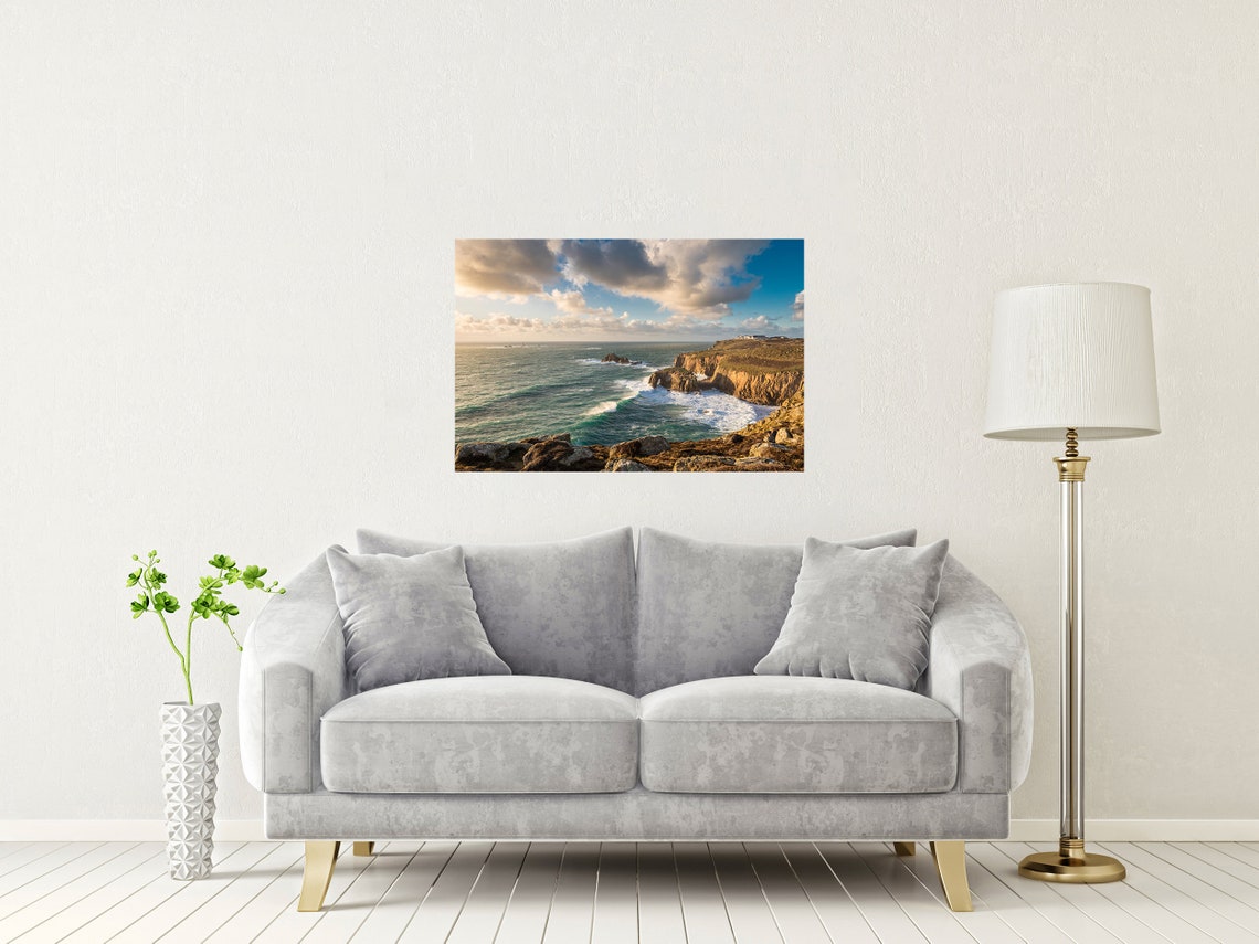 Lands End Cornwall Sunset Cliffs Lighthouse Ocean View Poster - Image 2