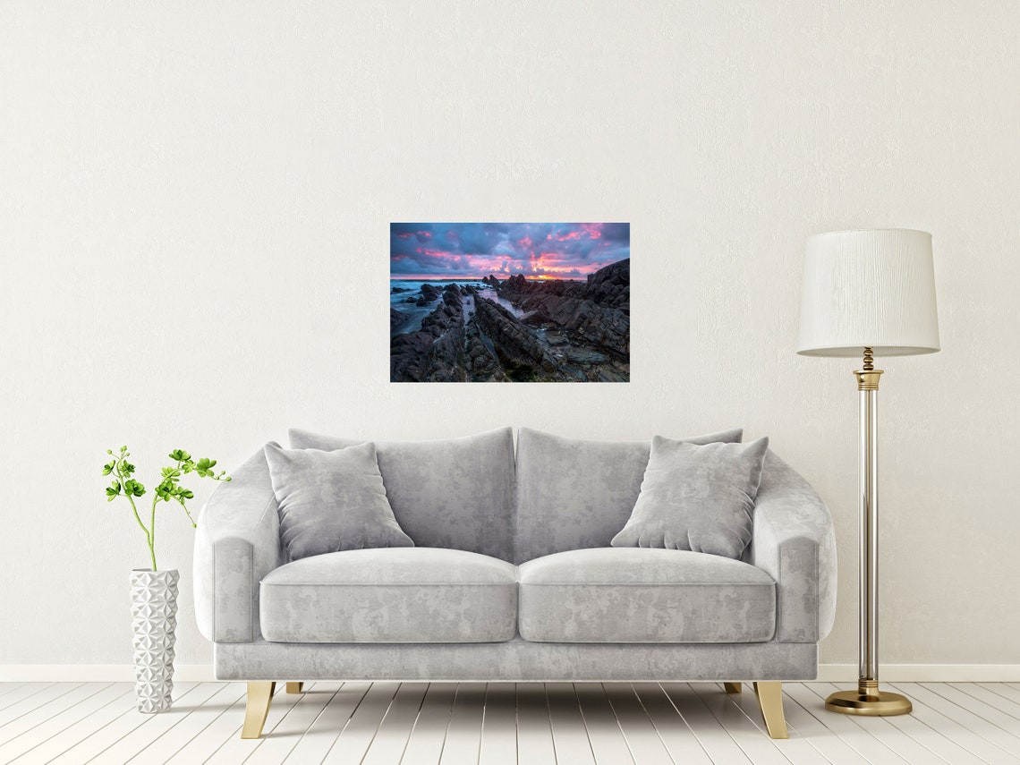 Welcombe Mouth Beach Devon Sunset Over Jagged Rocks Scene Poster - Image 2