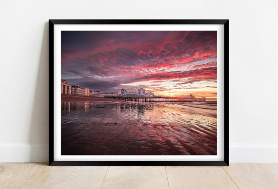 South Parade Pier Southsea Under A Fiery Red Sunrise Sky Poster