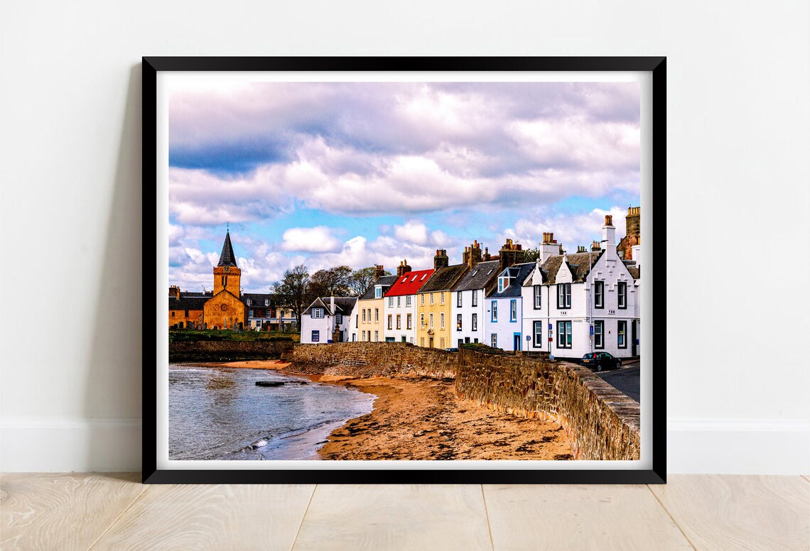 Anstruther Fife Scotland Colourful Harbour Cottages Beach Scene Poster