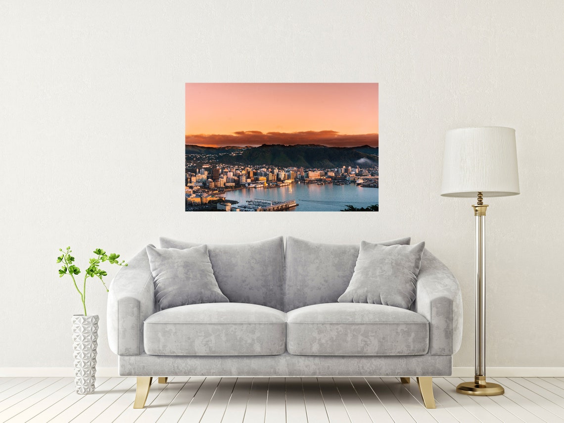 Wellington Harbour New Zealand At Sunset Panoramic View Poster - Image 2