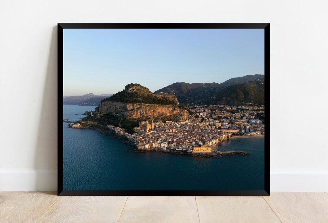 Cefalu Sicily Old Town Cliff Coast Aerial Mediterranean Poster - Image 2
