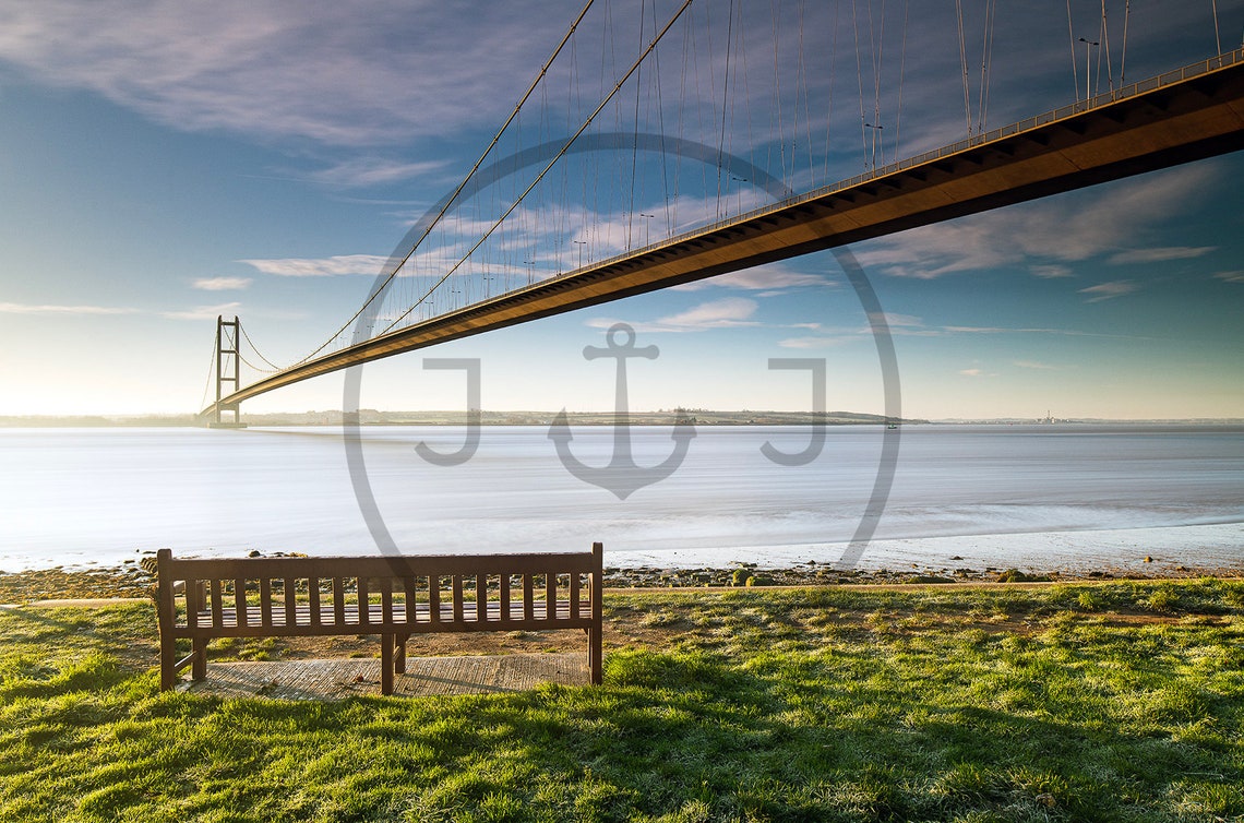 Humber Bridge Yorkshire Sunrise Riverside Bench View Morning Poster - Image 3