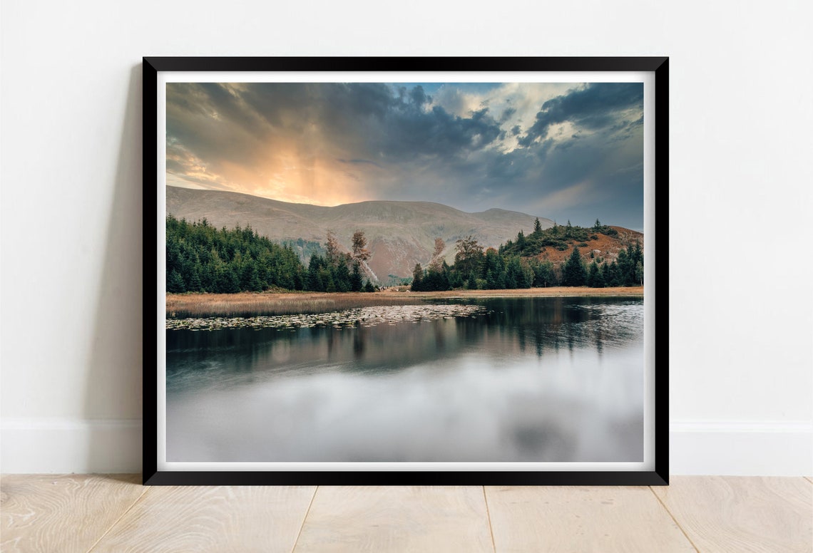 Harrop Tarn Keswick Cumbria Golden Sunset Lake Reflection Poster