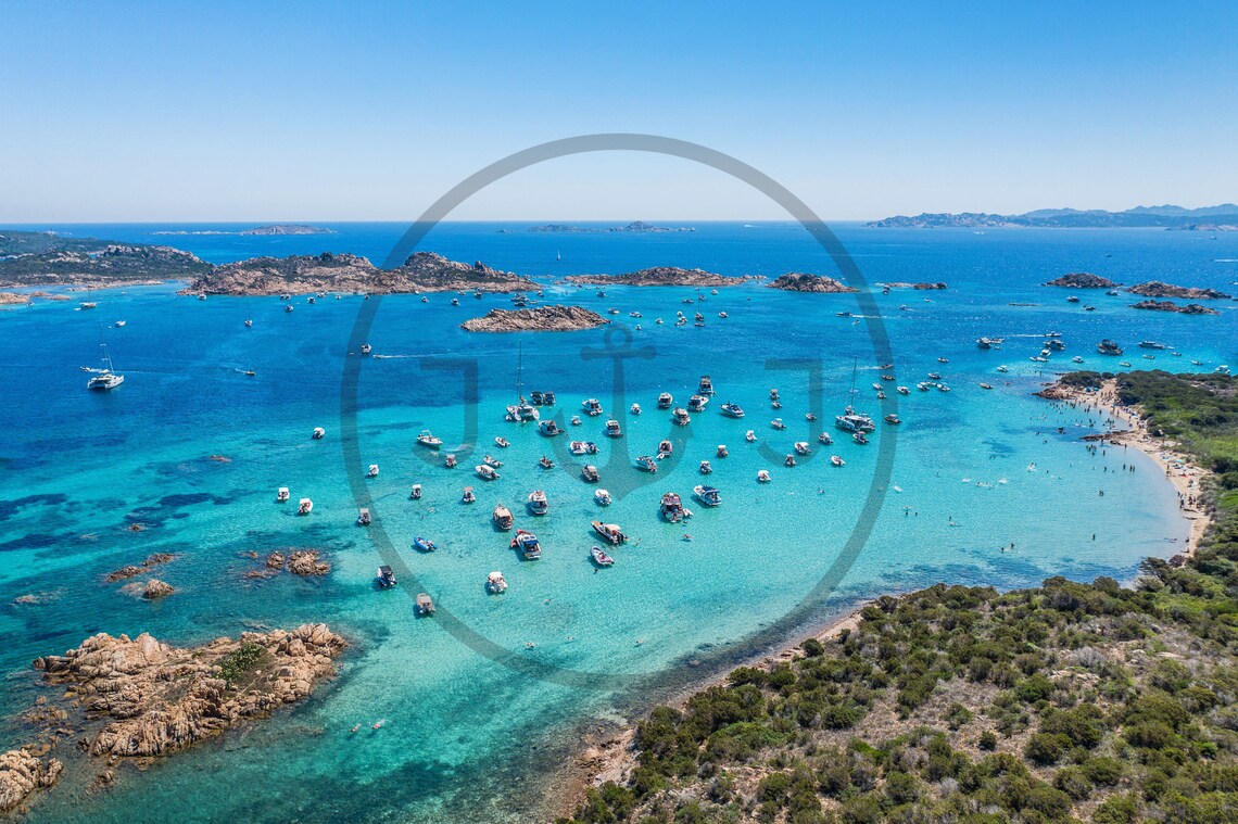 Sardinia Turquoise Bay Aerial Photo with Anchored Sailing Boats Poster - Image 3