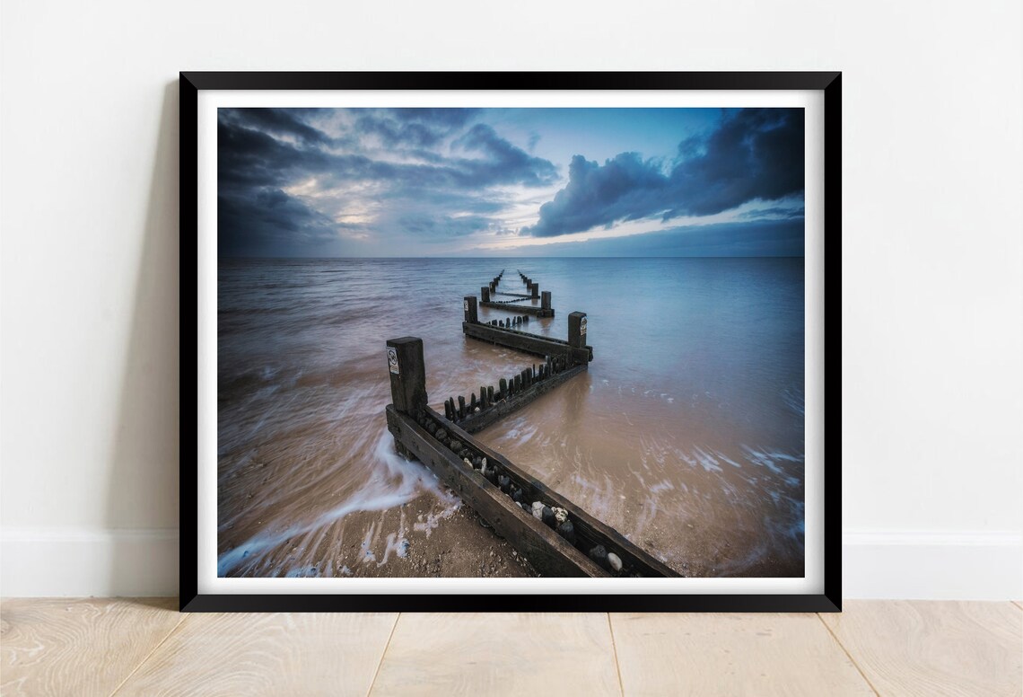 Hunstanton Beach Norfolk Wooden Groynes Moody Dusk Seascape Poster