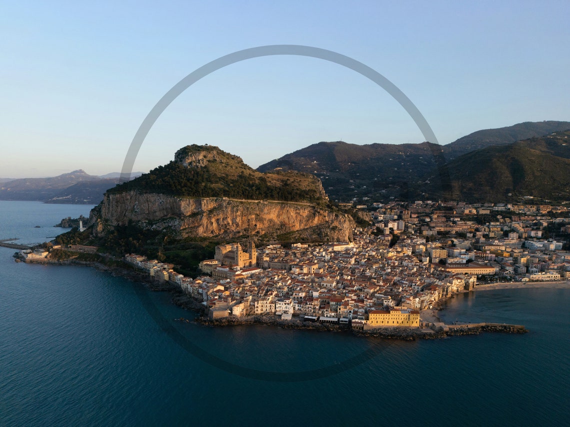 Cefalu Sicily Old Town Cliff Coast Aerial Mediterranean Poster - Image 3