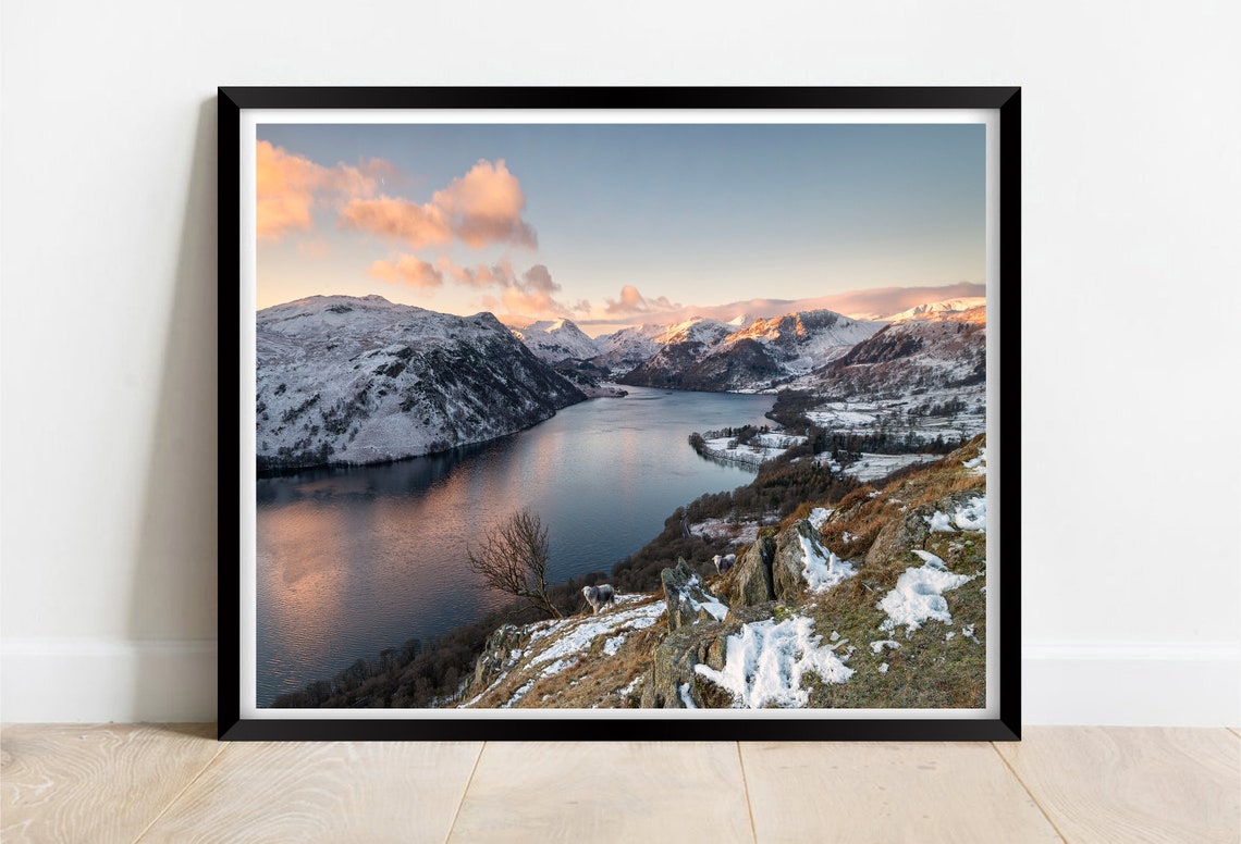 High Cup Nick Cumbria Snow Covered Valley Sheep Landscape Print