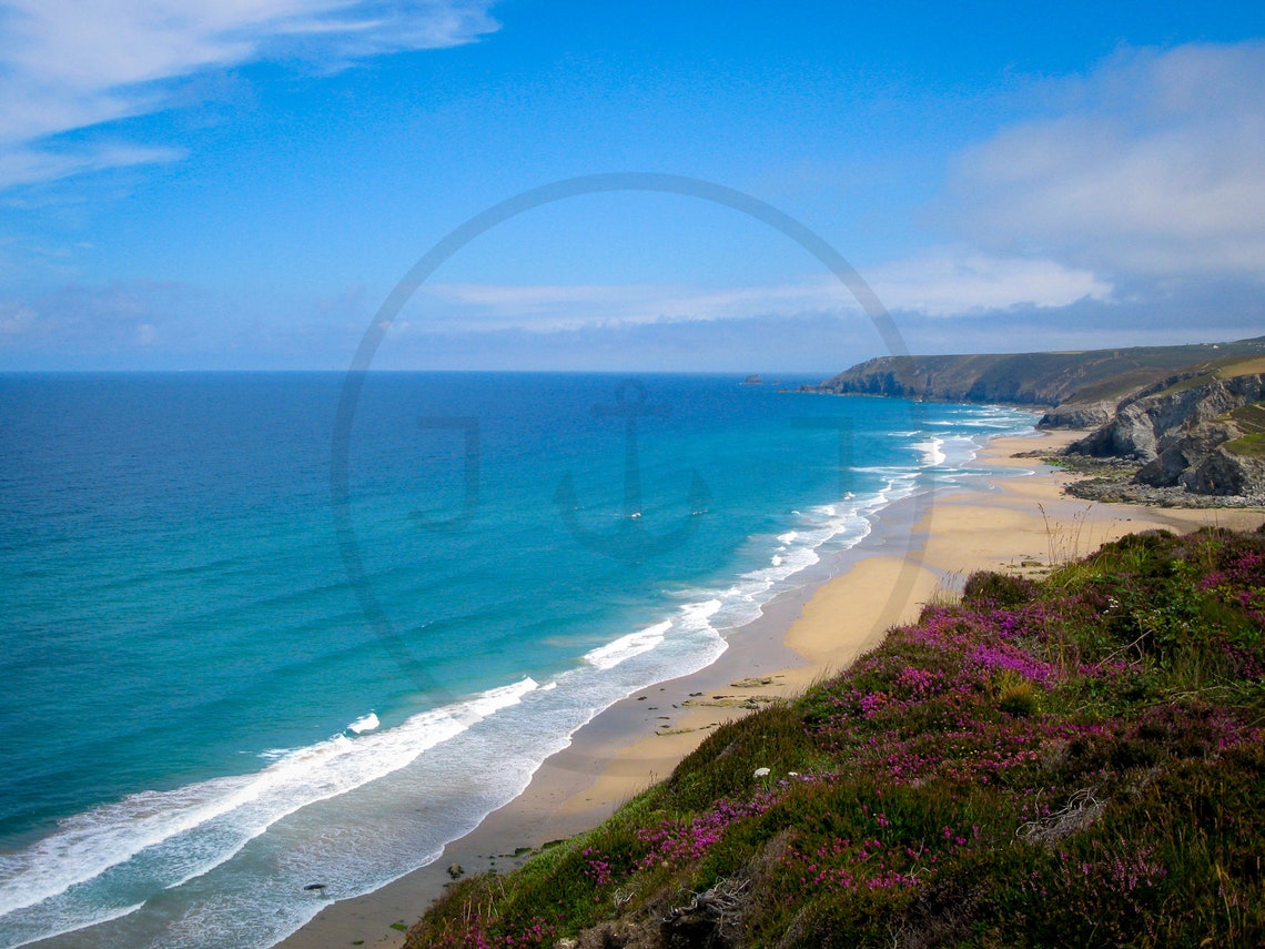 Porthtowan Beach Cornwall Turquoise Waves Golden Sand Cliffs Poster - Image 3