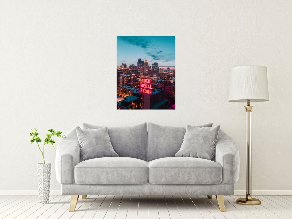 Minneapolis Skyline Sunset Gold Medal Flour Neon Sign Minnesota Poster - Image 2
