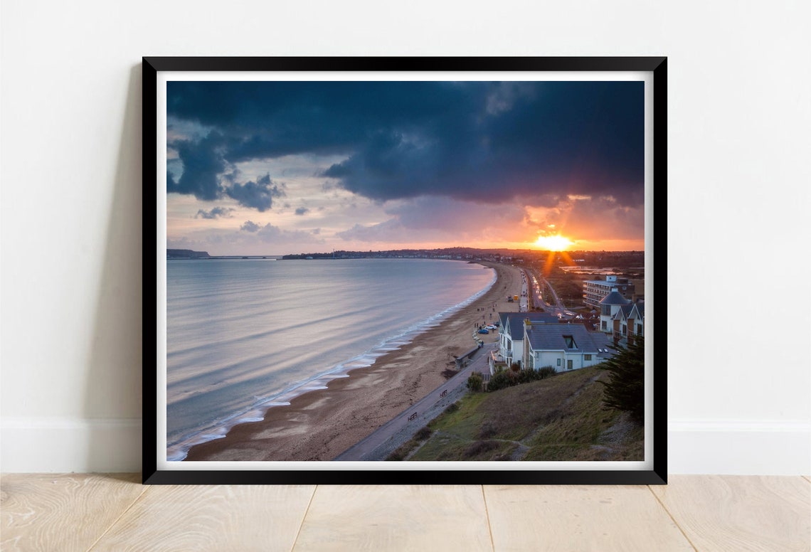 Weymouth Beach Dorset Sunset Curved Bay Seaside Houses Poster