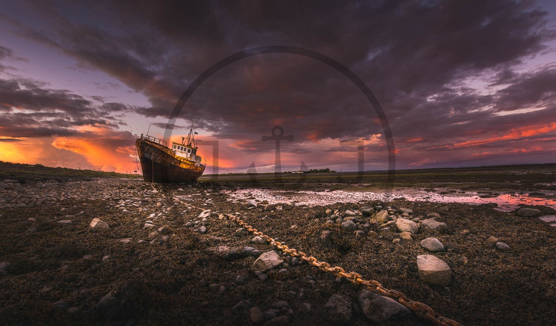 Roa Island Rampside Cumbria Beached Boat Stormy Sunset Print - Image 3