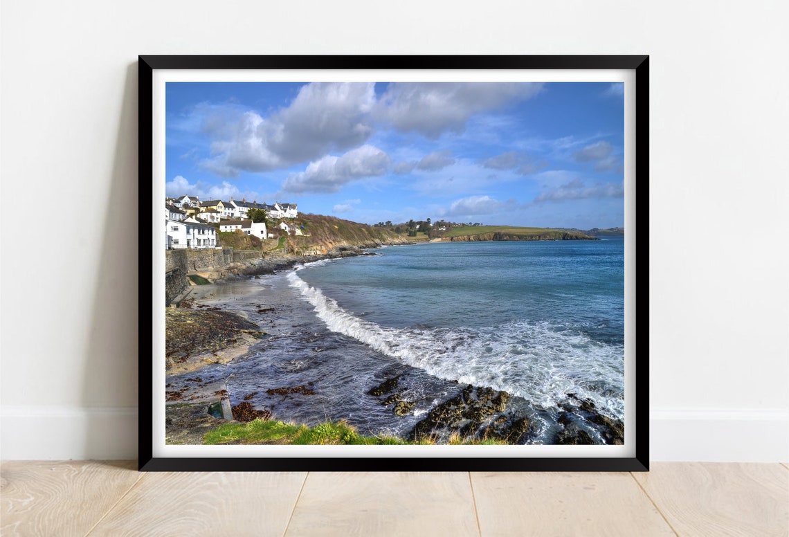 Porthcurnick Beach Cornwall Village Above Rocky Cliffs Poster