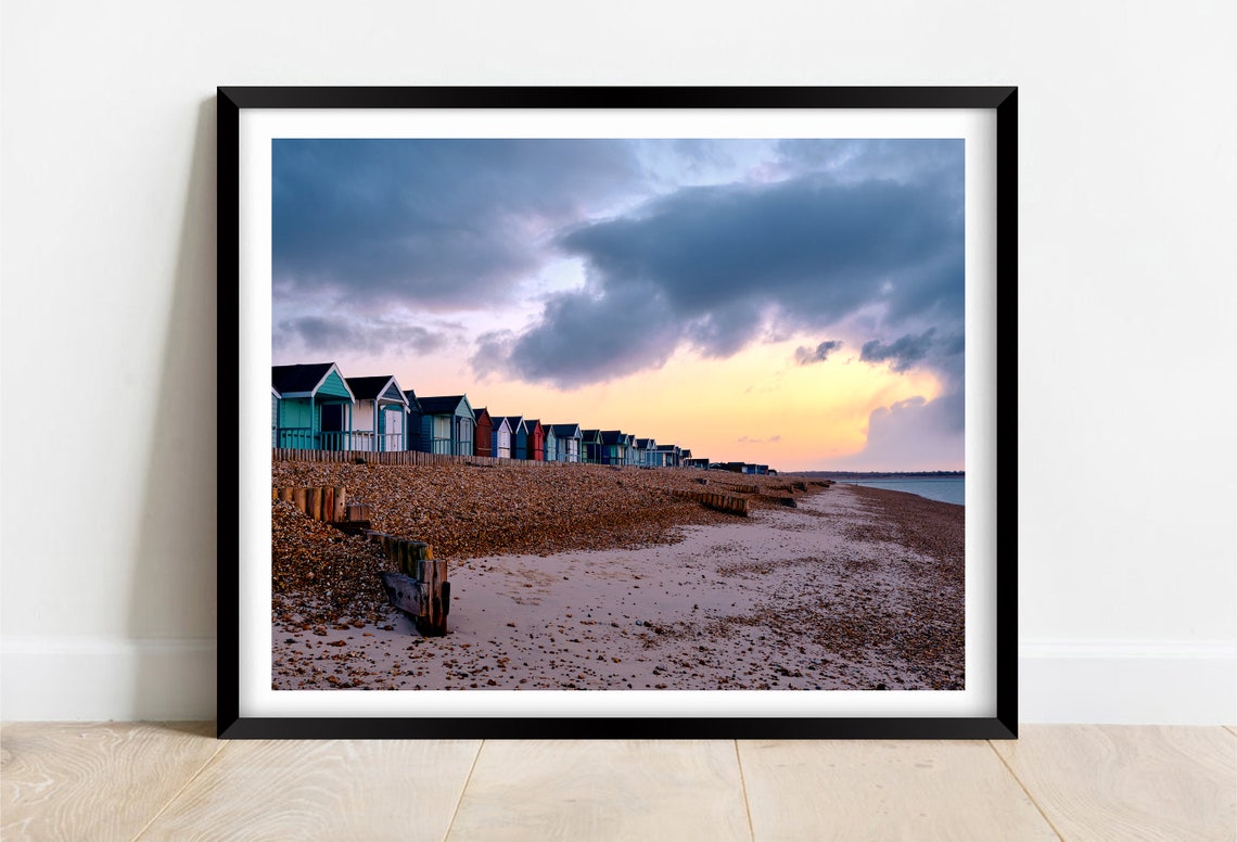Calshot Beach Colourful Beach Huts At Sunset Hampshire Poster