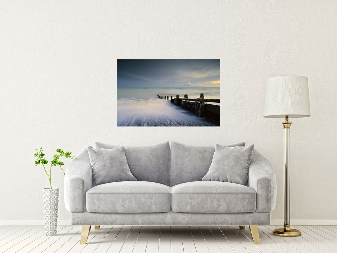 Climping Beach West Sussex Sunset Groyne Waves Long Exposure Poster - Image 2