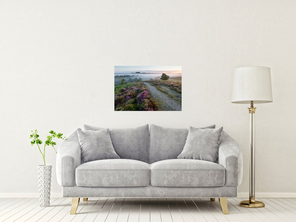 New Forest Heather Hampshire Blooming Moorland Path Mist Poster - Image 2