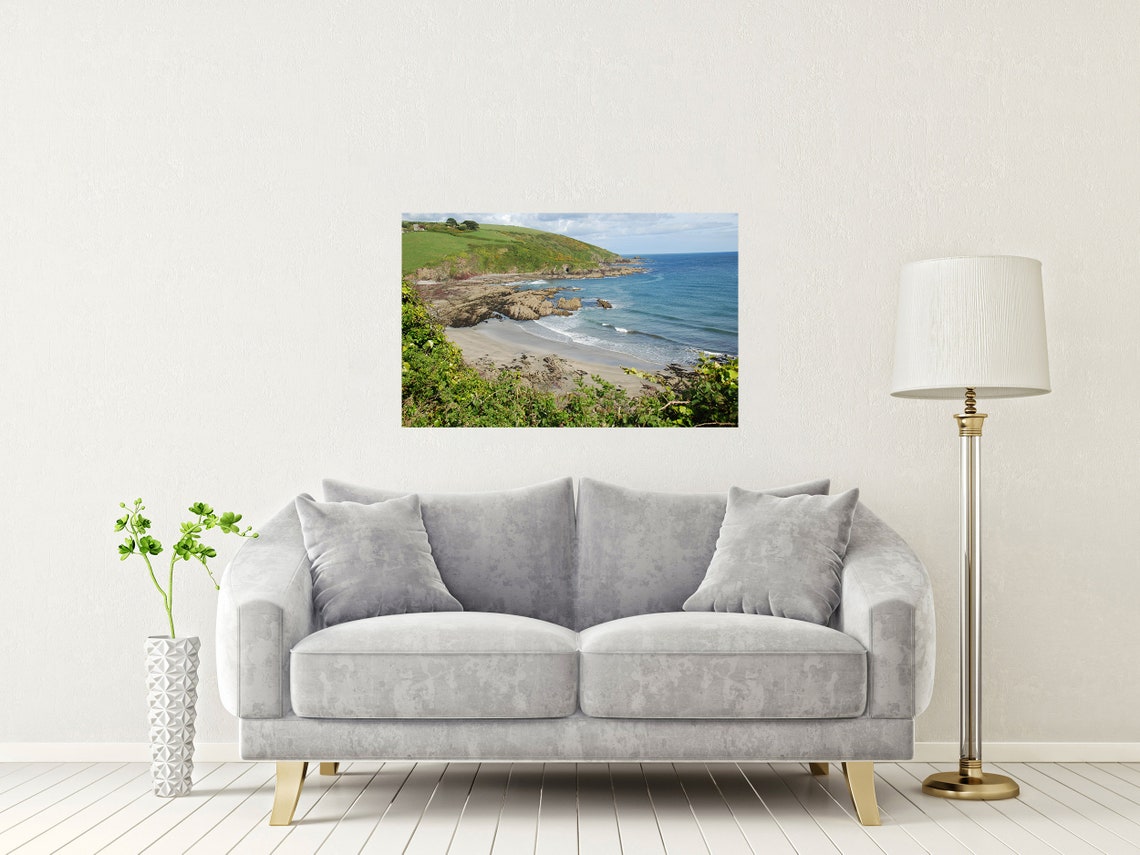 Talland Bay Cornwall Rocky Cove Sandy Shore Green Cliffs Poster - Image 2